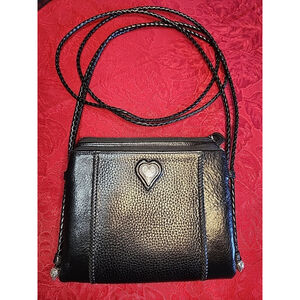 Brighton Pebble Leather Tooled Sterling Silver Heart Crossbody Bag